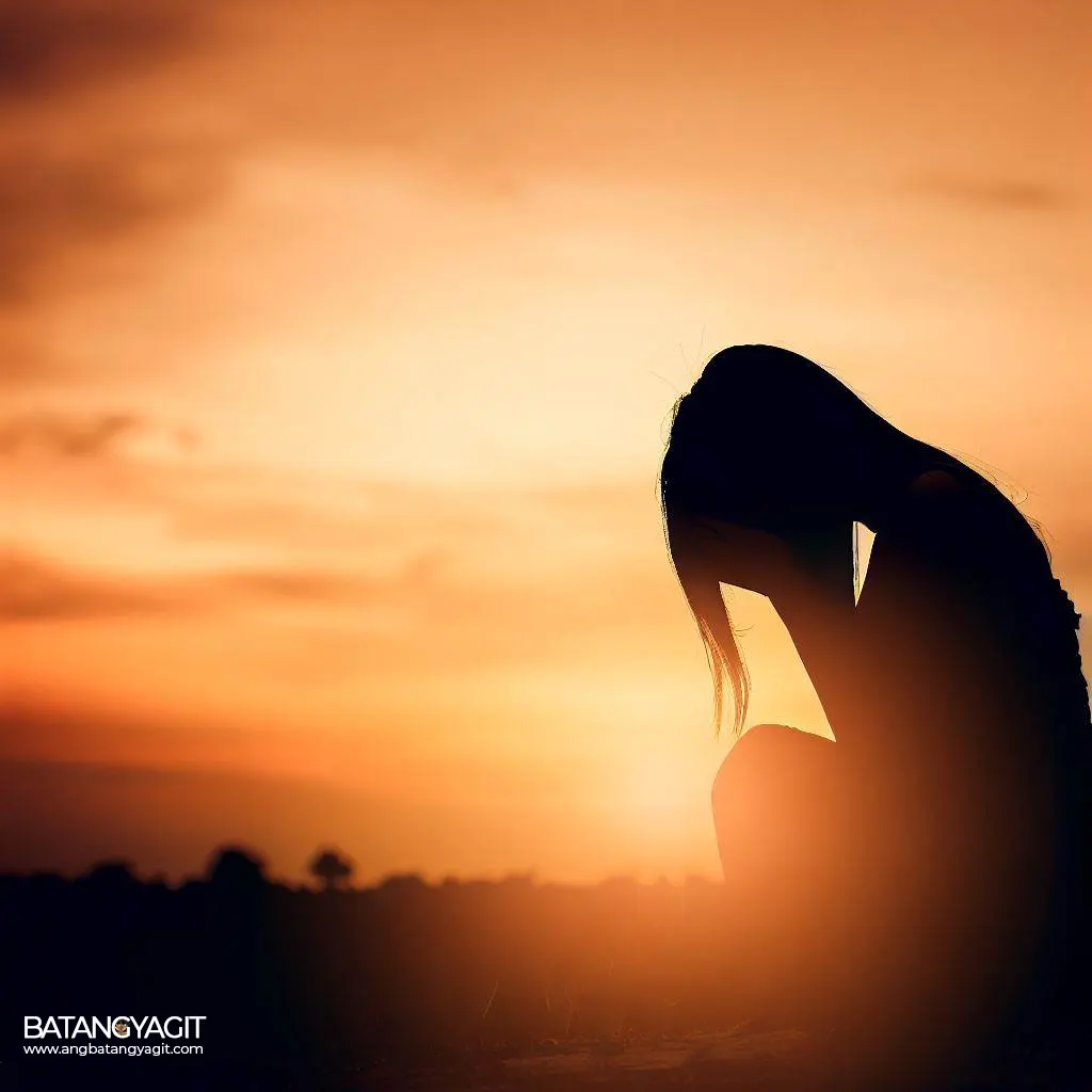 broken hearted woman background sunset facing side